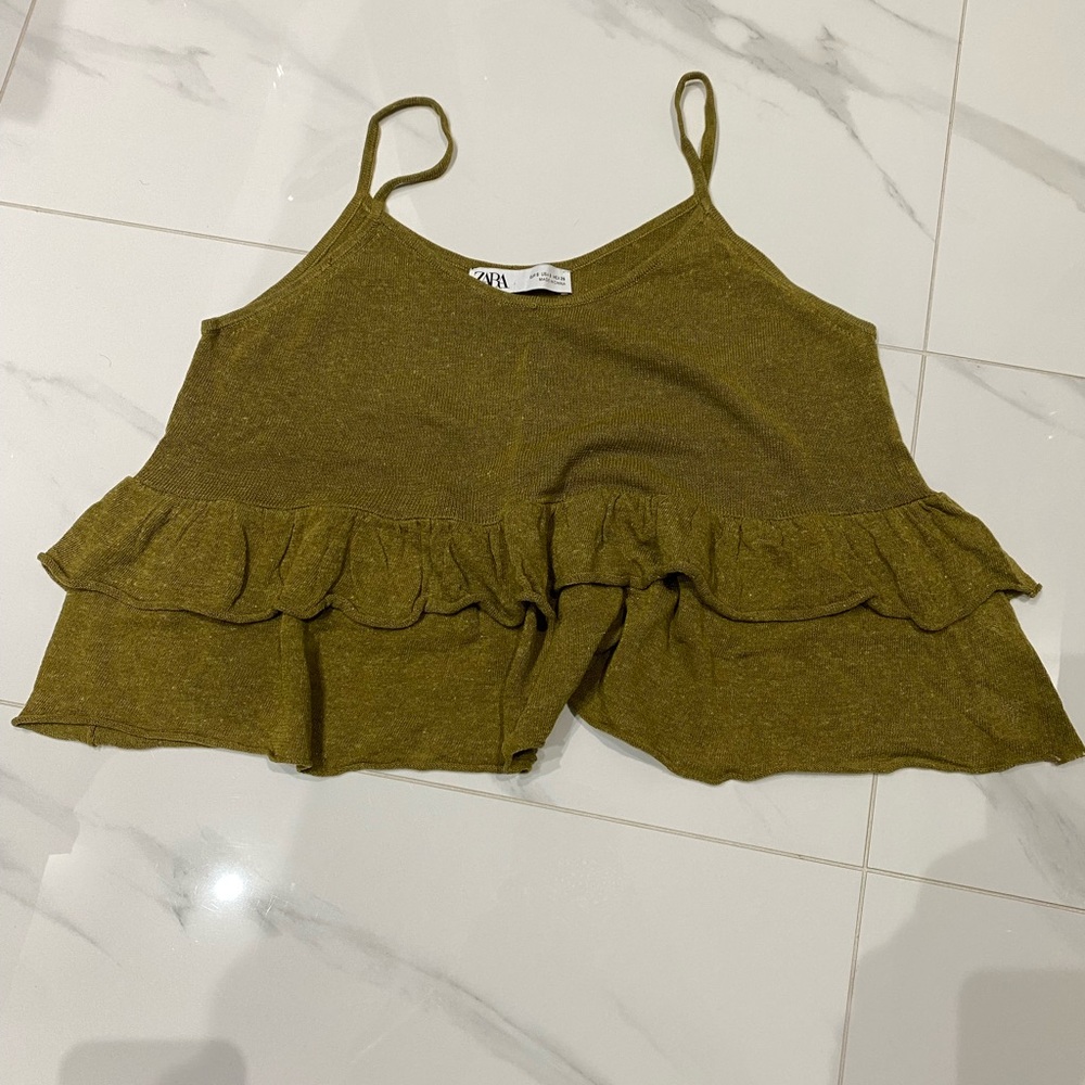 Zara Green Ruffled Crop Camisole